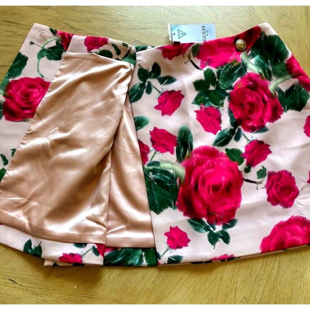 NEW GUESS Mini Skirt M Pink Roses Ballet Soft Girl Romantic Regency Barbie Chic - Picture 4 of 16